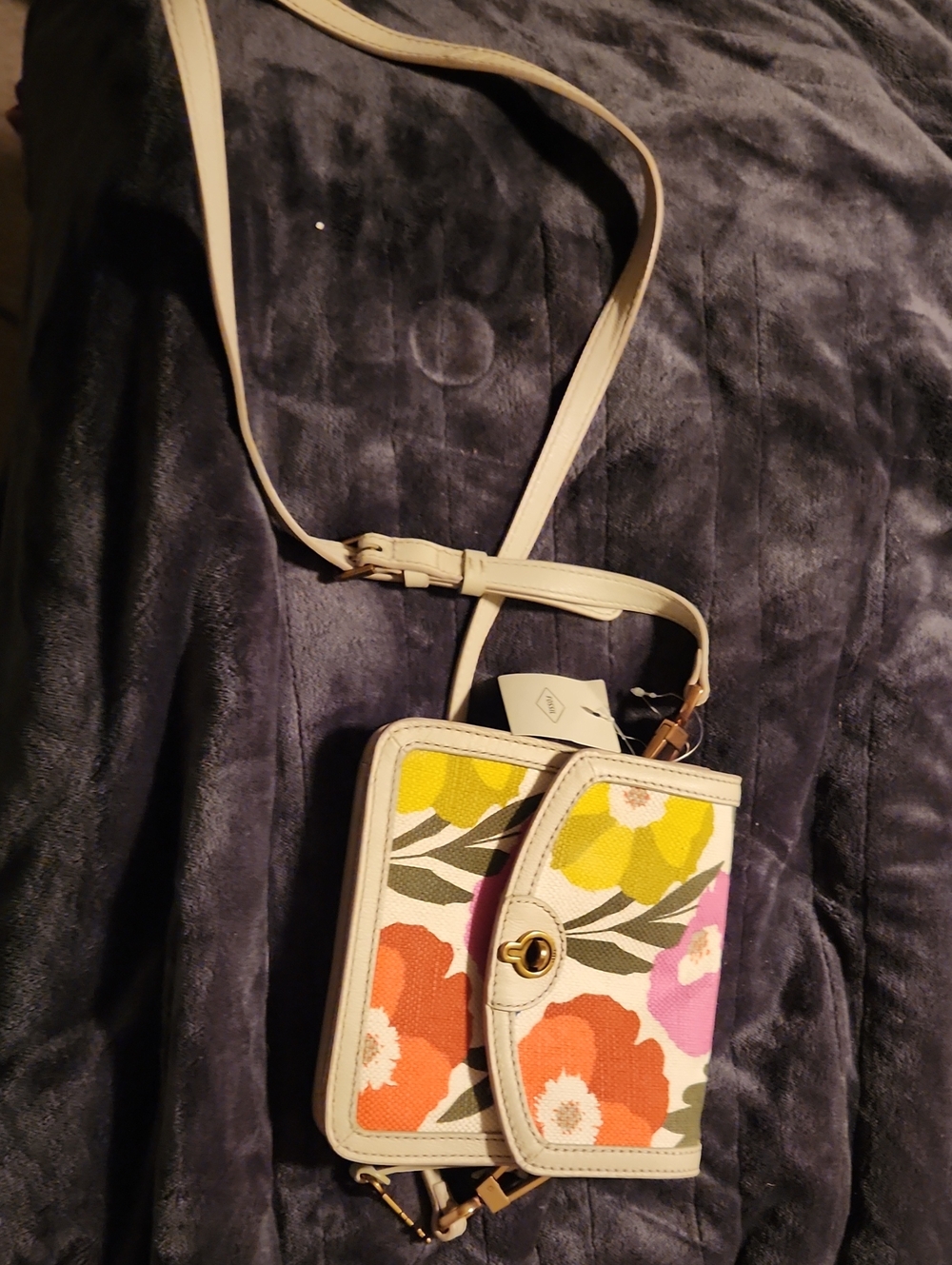 Fossil Floral Crossbody Wallet in White with Orange, Yellow & Pink Flowers